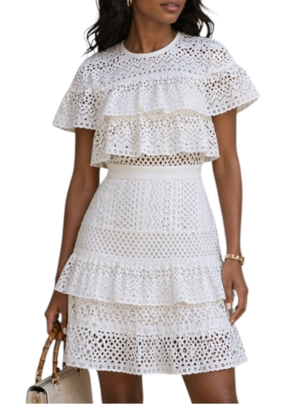 SELF PORTRAIT Off White Lace Cotton Mini Dress US 4